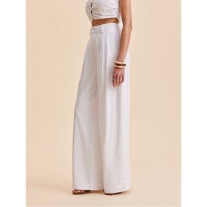 Commense Wide Leg Pleated White Cotton Pants High Waist Pants Size M